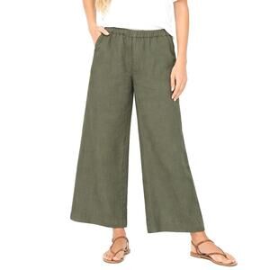 Frank & Eileen Wide Leg Linen Pull on Pant for the Getaway Size M Olive Green